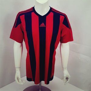 adidas Men's Striped V-Neck Short Sleeve Soccer L